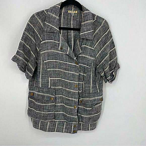 URBAN OUTFITTERS COPE Linen Blend‎ Double Breasted Short Sleeve Jacket Sz M - Picture 1 of 7